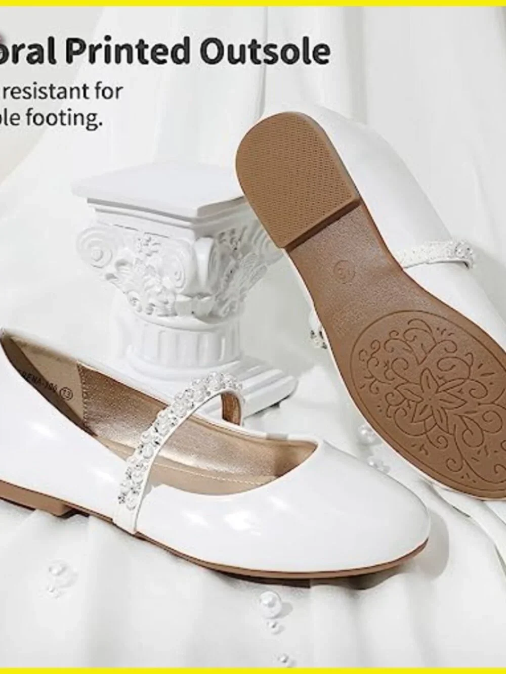 Girls Mary Jane Flats Pearl Rhinestone Strap Ballet Shoes Wedding Party - Picture 5 of 7